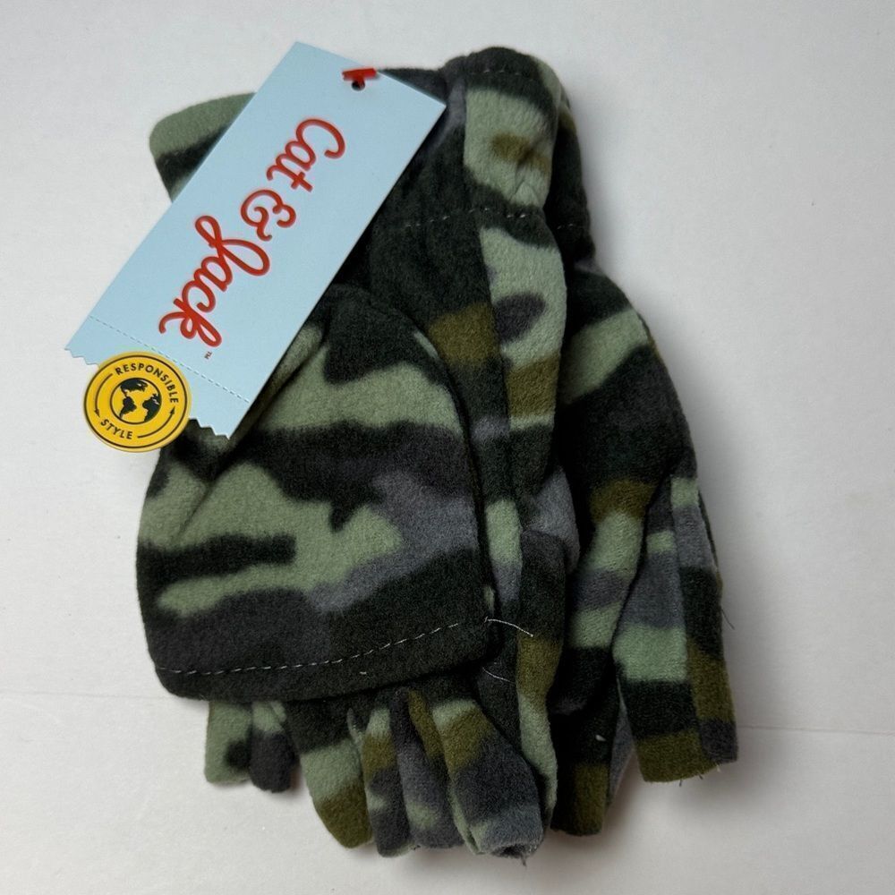 Cat & Jack Kids Green Camo Fleece Glove Mittens Size 8-16 NWT